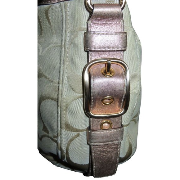 Coach 09 Zoe Signature Canvas Jacquard Khaki & HTF Rose Gold Hobo Handbag 12674 - Picture 4 of 14